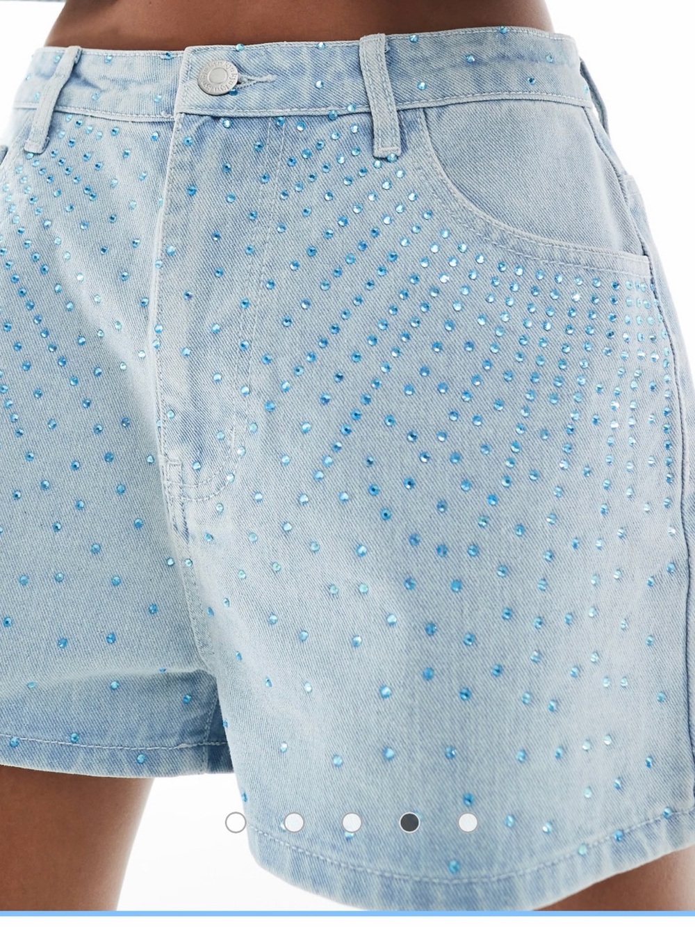 KYO The Brand denim diamante shorts in light blue wash